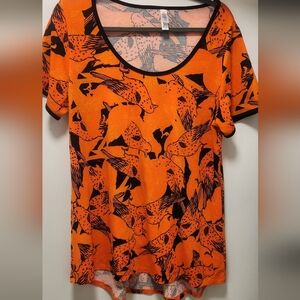 Lularoe Orange and Black Bird Print Women's Top